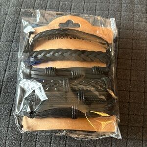 Black Leather Men's Bracelet Set